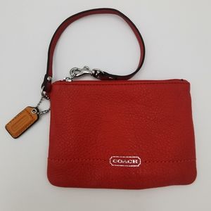 COACH Park Small Pebbled Leather Wristlet Bright Vermillion / Red - F49475